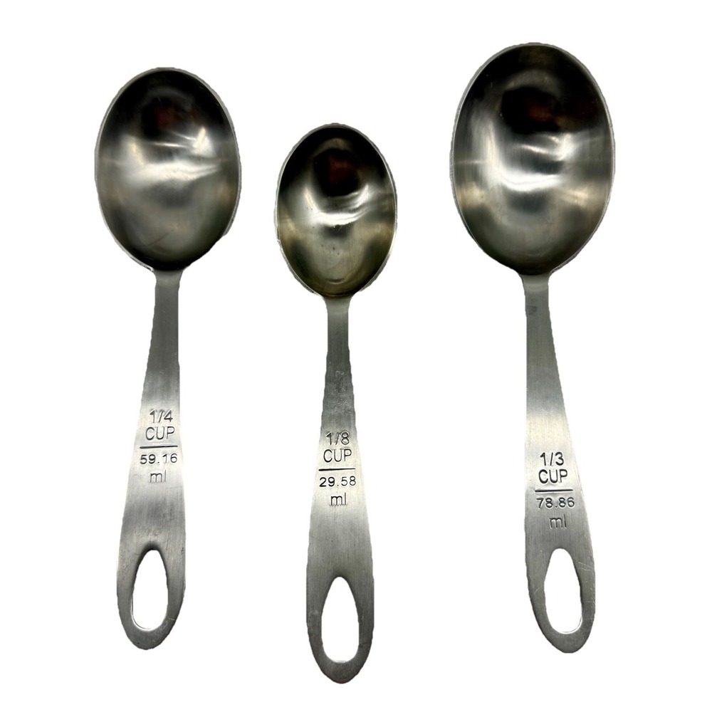 Lindy's MPC4‎ Stainless Steel Measuring Cup Spoons 3 Pc Set 1/8 1/4 1/3 Cup 8.5"